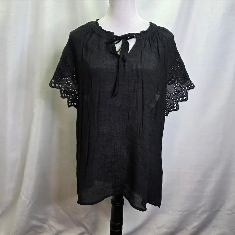 Mackenzie & James Black Crochet Lightweight Blouse Size 2X